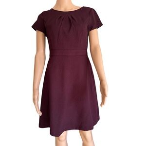 Talbots Burgundy Red Raisin Plum Purple Mini Fit and Flare Short Sleeve Dress 2P